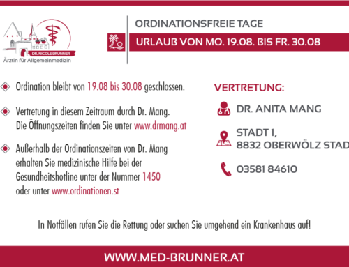 Urlaub von Mo. 19.08. bis Fr. 30.08